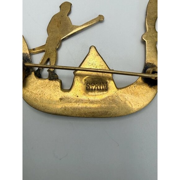 Vintage Spanish Damascene Venetian Gondola Brooch Pin Signed Spain Toledo Style - Picture 4 of 7